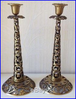 Brass Large Shabbat Candle holders Heavy Made in Israel By Oppenheim