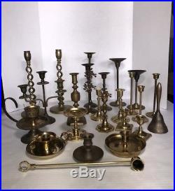 Brass Lot of 21 Candle holders Including Raj, Interpur Taiwan & Rosenthall Brass