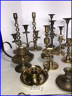 Brass Lot of 21 Candle holders Including Raj, Interpur Taiwan & Rosenthall Brass