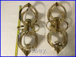 Brass Metal Wall Mount Candle Holders Spiral Design holds 2 & 1 candles MCM VTG