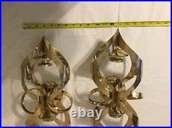 Brass Metal Wall Mount Candle Holders Spiral Design holds 2 & 1 candles MCM VTG