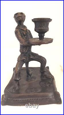 Brass Monkey Butler Candle Holder With Bronze Finish Vintage 5057