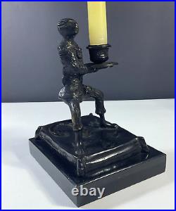 Brass Monkey Butler Candle Holder in Bronze Finish Black Onyx Base Vintage