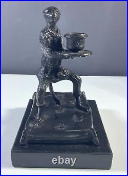 Brass Monkey Butler Candle Holder in Bronze Finish Black Onyx Base Vintage