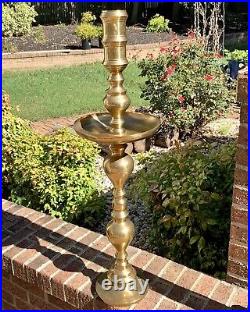 Brass Moroccan Pillar Candle Holder with Tray Church Altar Temple Vintage 36