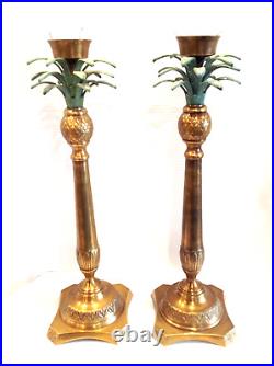 Brass Ornate Palm Tree Candle Stick Holders Set Of Two 21.5 Tall