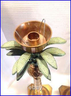 Brass Ornate Palm Tree Candle Stick Holders Set Of Two 21.5 Tall