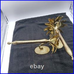 Brass Pair Candle Holder Wall Sconces Pineapple Palm Tree Hollywood Regency
