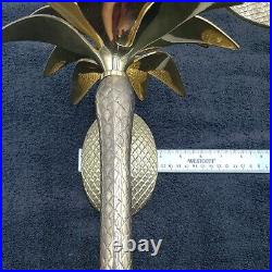 Brass Pair Candle Holder Wall Sconces Pineapple Palm Tree Hollywood Regency