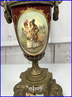 Brass & Porcelain Candelabra Candle Holder 5 Arm Italian Brevettato Baroque