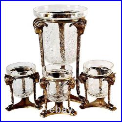 Brass Rams Head Crackle Glass Candle Holder Brass Crystal 9 Set of (4)