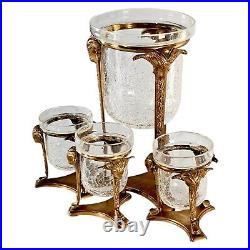 Brass Rams Head Crackle Glass Candle Holder Brass Crystal 9 Set of (4)