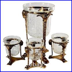 Brass Rams Head Crackle Glass Candle Holder Brass Crystal 9 Set of (4)