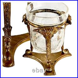 Brass Rams Head Crackle Glass Candle Holder Brass Crystal 9 Set of (4)