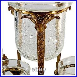 Brass Rams Head Crackle Glass Candle Holder Brass Crystal 9 Set of (4)