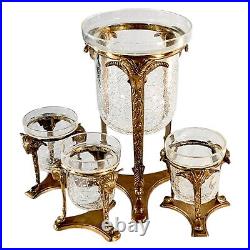 Brass Rams Head Crackle Glass Candle Holder Brass Crystal 9 Set of (4)