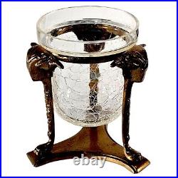 Brass Rams Head Crackle Glass Candle Holder Brass Crystal 9 Set of (4)