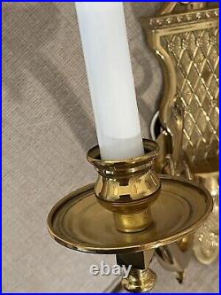 Brass Wall Sconces-Pair of Elegant Chinese Chippendale 2 Candle Electric Sconces