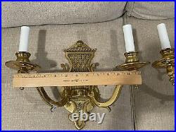 Brass Wall Sconces-Pair of Elegant Chinese Chippendale 2 Candle Electric Sconces