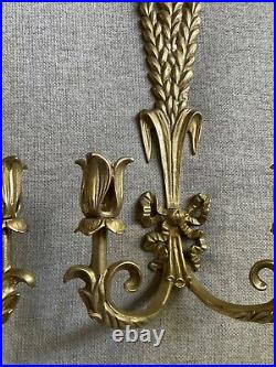 Brass Wheat Stalk & Ribbon Candle Holder Wall Sconce Vtg Handcrafted MCM