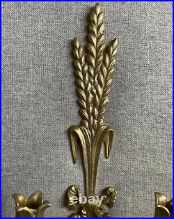 Brass Wheat Stalk & Ribbon Candle Holder Wall Sconce Vtg Handcrafted MCM