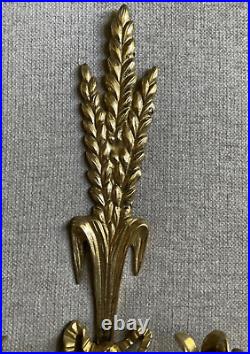 Brass Wheat Stalk & Ribbon Candle Holder Wall Sconce Vtg Handcrafted MCM