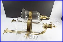 Brass and Bell Jar Glass Candle Holders, Large Traditional 2 Wall Sconces 30 H