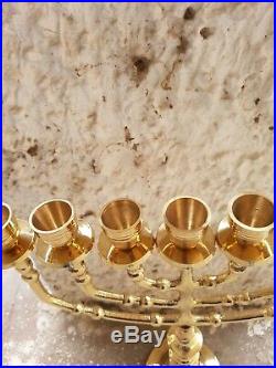 Brass copper Jerusalem candle holder authentic XXL 14 vintage Israel Menorah