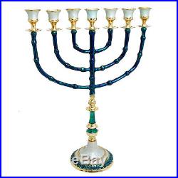 Brass copper with Enamel XXL 16 Menorah candle holder Israel Judaica Jerusalem
