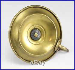 Brass or Bronze Chamberstick, 18th century, round drip pan, loop finger grip