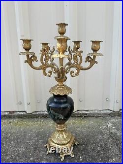 Brevettato Italian Brass & Marble Candelabra 5 Arm 6 Candle