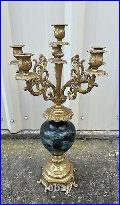 Brevettato Italian Brass & Marble Candelabra 5 Arm 6 Candle