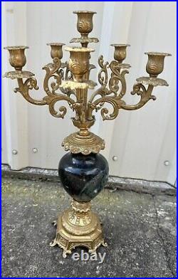 Brevettato Italian Brass & Marble Candelabra 5 Arm 6 Candle