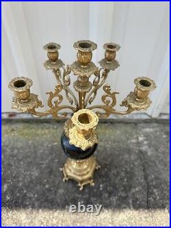 Brevettato Italian Brass & Marble Candelabra 5 Arm 6 Candle