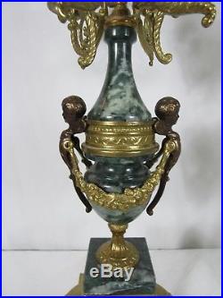 Brevettato Pair Vintage Brass Green Marble Cherub Candelabra Italy 24 N7087B77