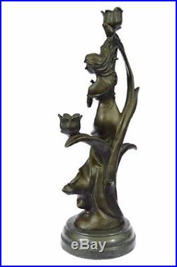 Bronze Sculpture Figurine 16X7 Vintage French Empire Brass Kassin Candle Holder