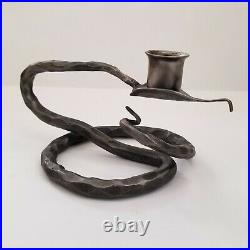 Brutalist Metal Art Snake Candle Holder Iron Hand Forged