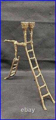 Brutalist Sculpture Bronze Candle Holder Woman On Ladders