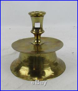 C 1580 Antique Round Brass Capstan Candlestick 16th Century