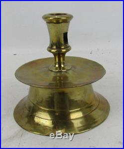 C 1580 Antique Round Brass Capstan Candlestick 16th Century