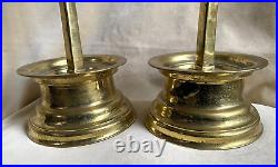 C1825 English Victorian BRASS DOUBLE SOCKET DUTCH Candle Pricket Stick Pair