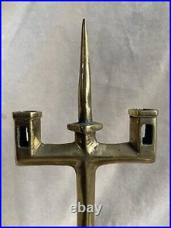 C1825 English Victorian BRASS DOUBLE SOCKET DUTCH Candle Pricket Stick Pair