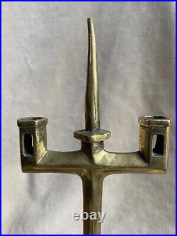 C1825 English Victorian BRASS DOUBLE SOCKET DUTCH Candle Pricket Stick Pair