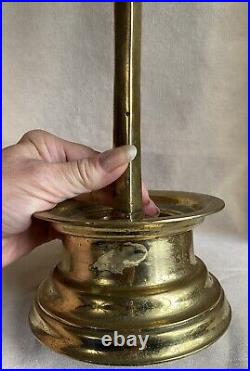 C1825 English Victorian BRASS DOUBLE SOCKET DUTCH Candle Pricket Stick Pair