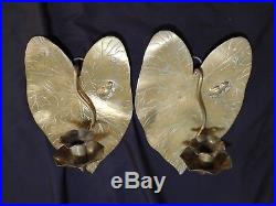 C1910 PAIR Arts And Crafts Brass Leaf Candle Sconces Aesthetic Movement Benson