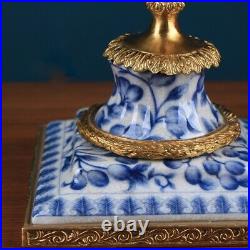 Cabdelabra Brass Blue and White Chinese Porcelain 1 arm candle holder