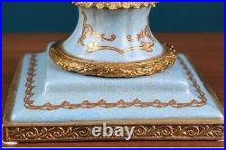 Cabdelabra Brass hand painted Red and Blue Chinese Porcelain 1 arm candle holder