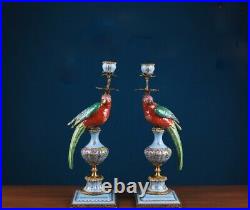 Cabdelabra Brass hand painted Red and Blue Chinese Porcelain 1 arm candle holder