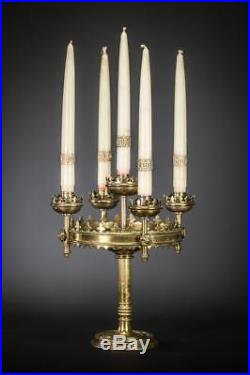 Candelabra Brass Candle Holder Gilt Gilded Gothic 5 Lights Arms 12