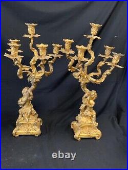 Candelabra Brass Cherub Candle Holders Pair